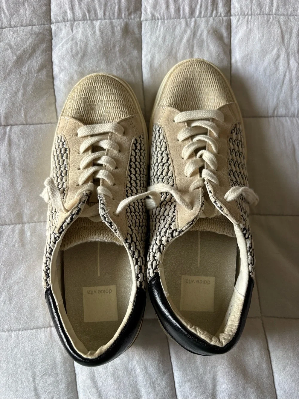 Dolce Vita Dolen Woven Platform Sneakers Black Ivory - Size 7.5